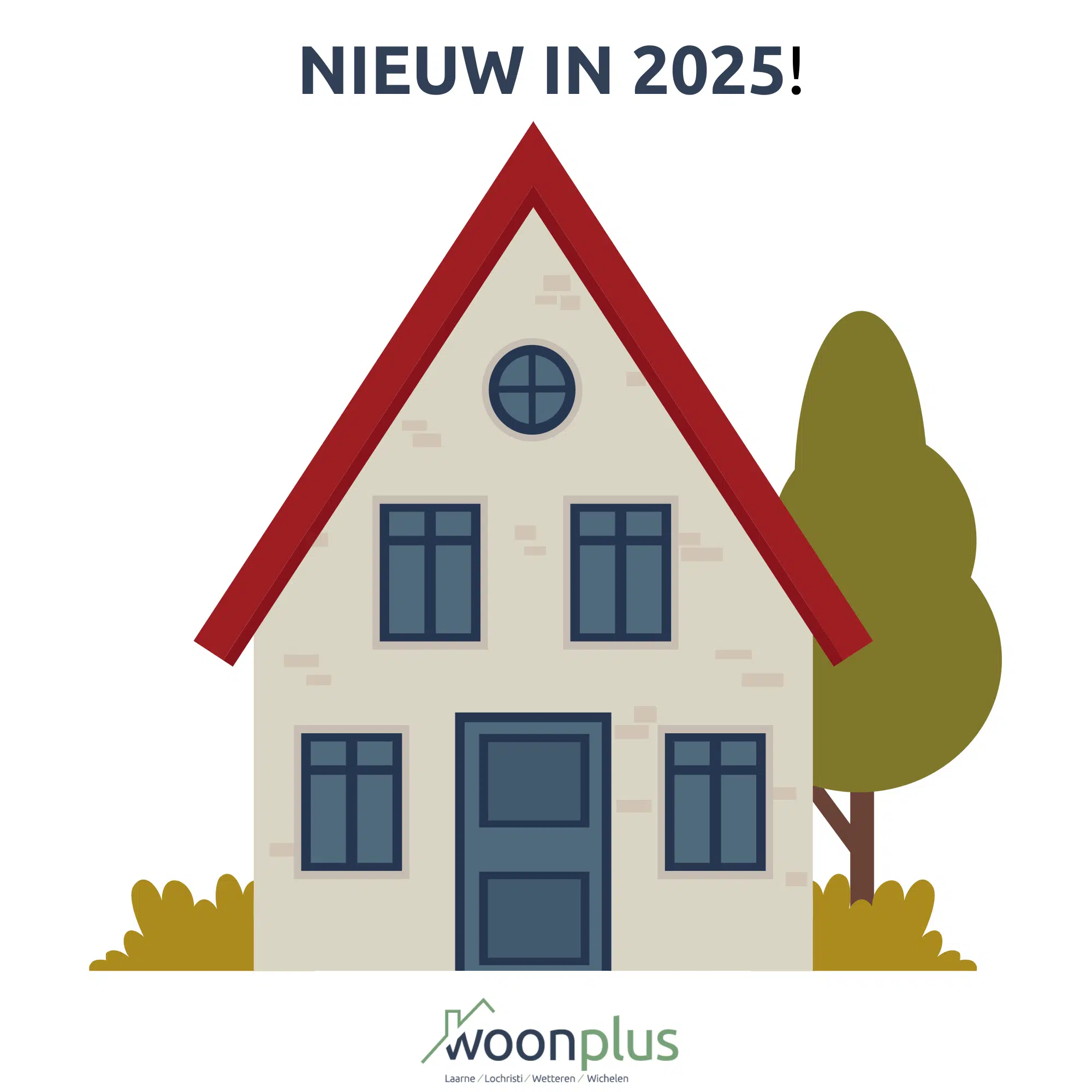 Een illustratie van een huis met de tekst "Nieuw in 2025"