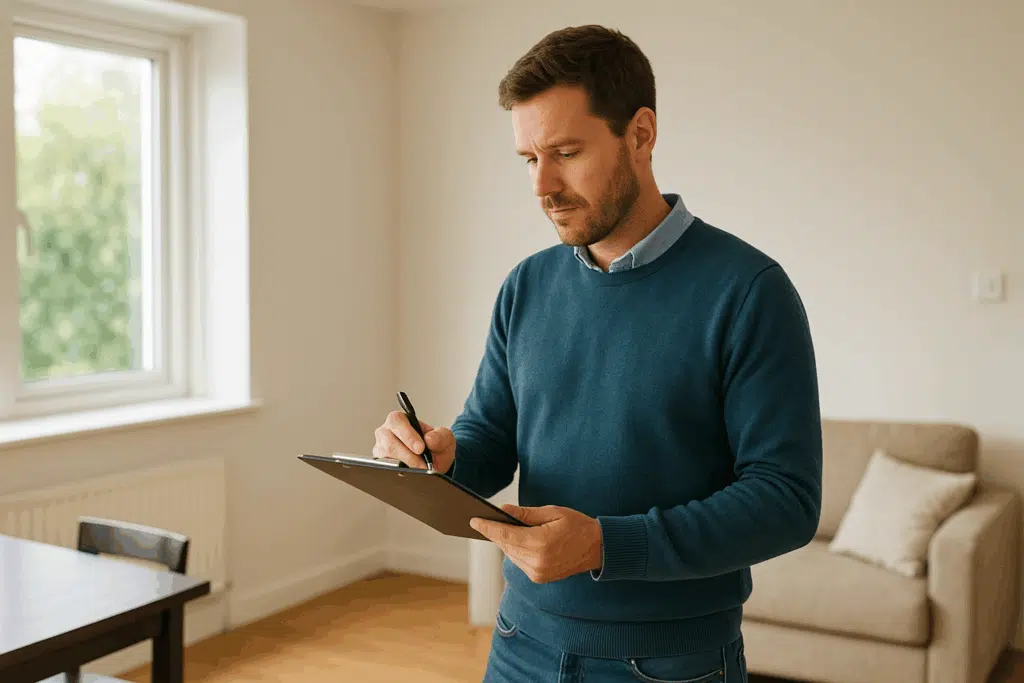 Een woningcontroleur aan het werk.
